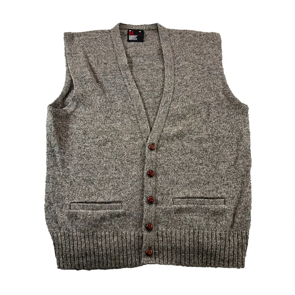 Vintage Cardigan Vest Mens M Brown Marled Knit V-Neck Button Wool Old Money